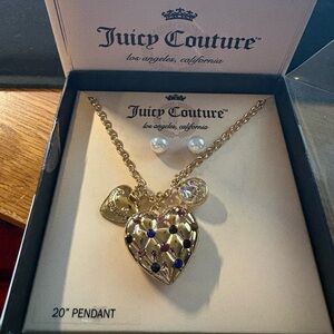 Juicy Couture Gold Heart Pendant Necklace with Multicolor Gem Accents
